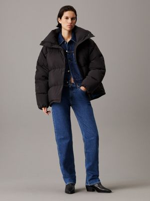 ck black relaxed down puffer jacket for women calvin klein jeans