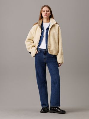 harbor haze relaxed sherpa shirt jacket for women calvin klein jeans