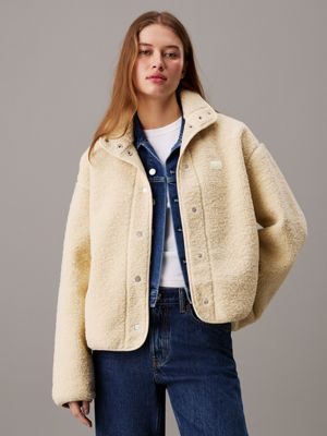 beige relaxed sherpa shirt jacket for women calvin klein jeans