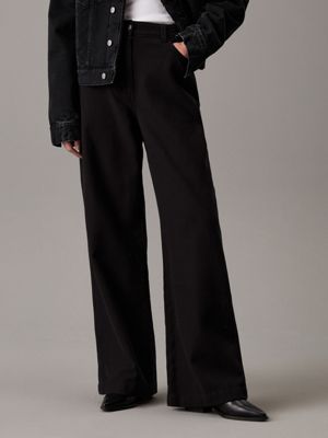 black relaxed cotton flannel trousers for women calvin klein jeans