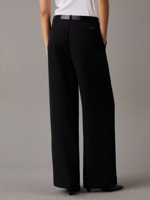 ck black straight pleated crepe trousers for women calvin klein jeans