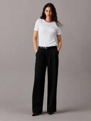 ck black straight pleated crepe trousers for women calvin klein jeans