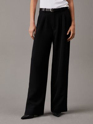 black straight pleated crepe trousers for women calvin klein jeans