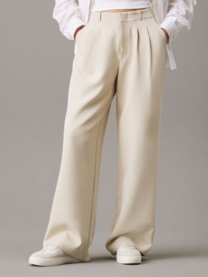 grey straight pleated crepe trousers for women calvin klein jeans