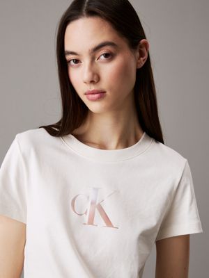 ivory slim monogram t-shirt for women calvin klein jeans