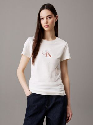 ivory slim monogram t-shirt for women calvin klein jeans