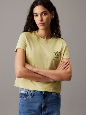 desaturated yellow slim logo t-shirt for women calvin klein jeans