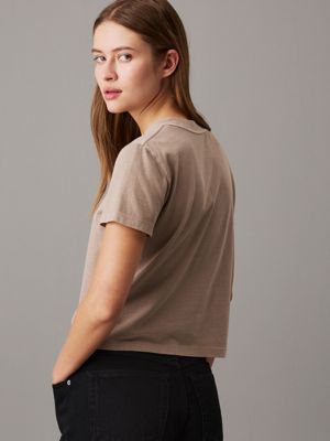 t-shirt slim avec logo délavé taupe gray pour femmes calvin klein jeans
