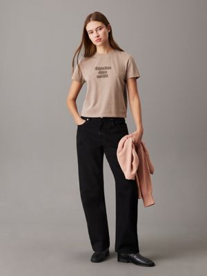 t-shirt slim avec logo délavé taupe gray pour femmes calvin klein jeans
