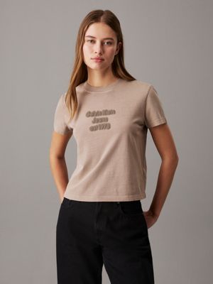 taupe slim washed logo t-shirt for women calvin klein jeans