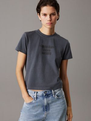 dark grey slim washed logo t-shirt for women calvin klein jeans