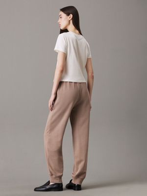 taupe gray washed cotton terry joggers for women calvin klein jeans