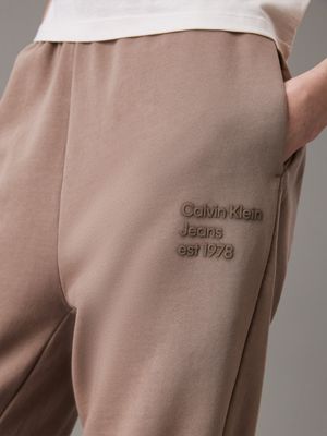 pantaloni da tuta in spugna di cotone lavata taupe gray da donne calvin klein jeans