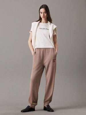 taupe gray washed cotton terry joggers for women calvin klein jeans