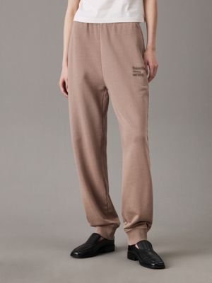 taupe washed cotton terry joggers for women calvin klein jeans