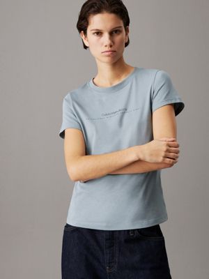 grey blue slim logo t-shirt for women calvin klein jeans