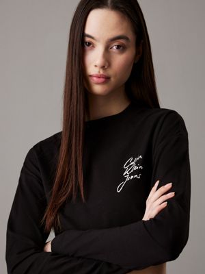 ck black cropped t-shirt met lange mouwen voor dames - calvin klein jeans