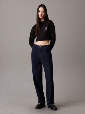 ck black cropped t-shirt met lange mouwen voor dames - calvin klein jeans