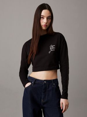 black cropped long sleeve t-shirt for women calvin klein jeans