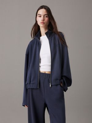 blue heavy jersey zip up jacket for women calvin klein jeans