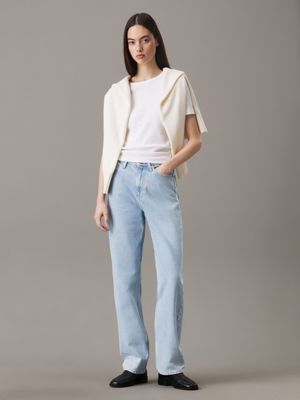jean straight high rise denim light pour femmes calvin klein jeans