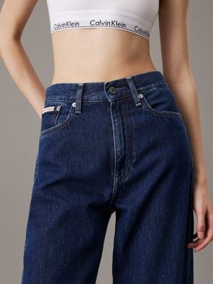 denim dark high rise barrel jeans for women calvin klein jeans