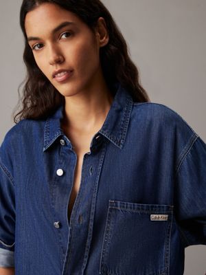 denim mid belted denim shirt dress for women calvin klein jeans