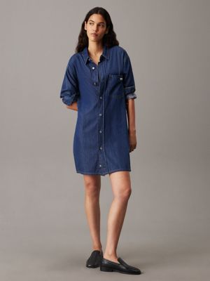 mid blue belted denim shirt dress for women calvin klein jeans