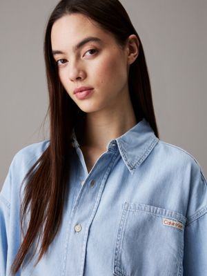 camicia di jeans oversize denim light da donne calvin klein jeans