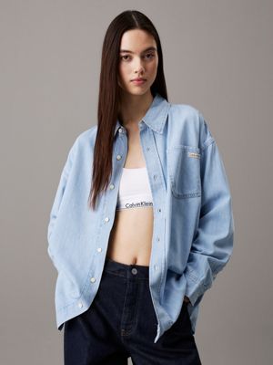 light blue oversized denim shirt for women calvin klein jeans