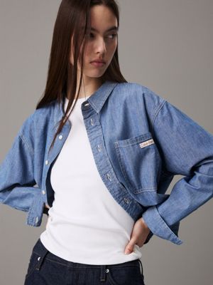 denim medium cropped denim dad shirt for women calvin klein jeans