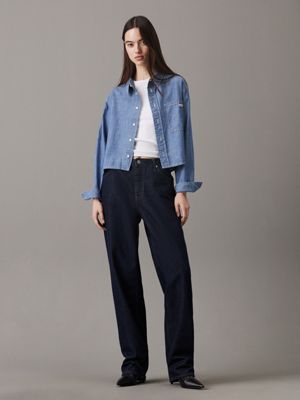 denim medium cropped denim dad shirt for women calvin klein jeans