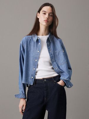 denim cropped denim dad shirt for women calvin klein jeans