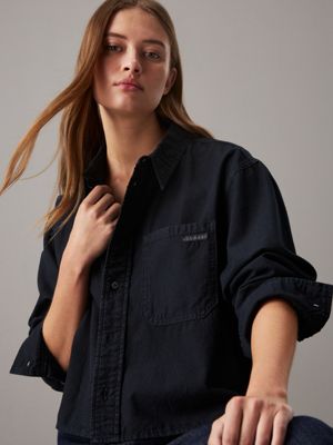 denim black cropped denim dad shirt for women calvin klein jeans