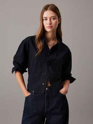 black cropped denim dad shirt for women calvin klein jeans