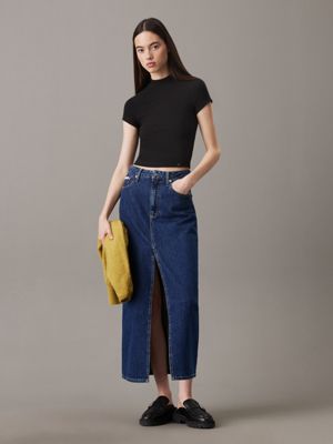ck black schmales, strukturiertes rippen-t-shirt für damen - calvin klein jeans