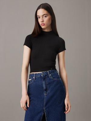 black slim textured rib t-shirt for women calvin klein jeans