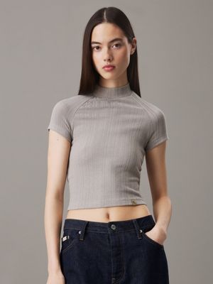 grey wąski t-shirt ze strukturalnej ściągaczowej dzianiny dla kobiety - calvin klein jeans