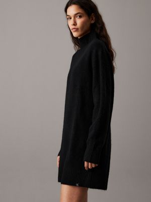 ck black plush wool blend jumper dress for women calvin klein jeans