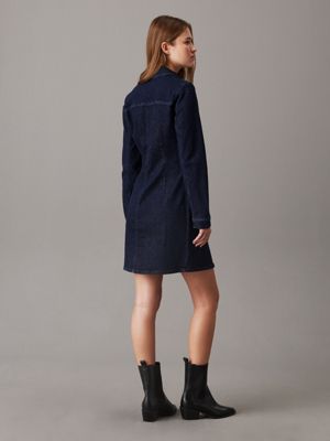 denim rinse fitted denim shirt dress for women calvin klein jeans