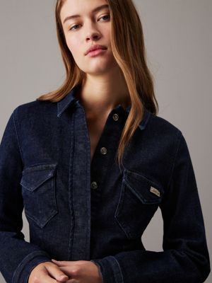 denim rinse fitted denim shirt dress for women calvin klein jeans