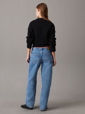 black cotton wool logo collar jumper for women calvin klein jeans