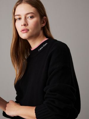 ck black cotton wool logo collar jumper for women calvin klein jeans