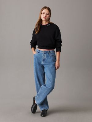 ck black cotton wool logo collar jumper for women calvin klein jeans