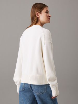 white cotton wool logo collar jumper for women calvin klein jeans