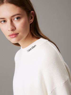 ivory cotton wool logo collar jumper for women calvin klein jeans