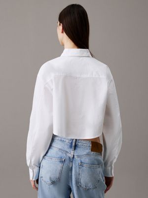 bright white cropped cotton poplin shirt for women calvin klein jeans