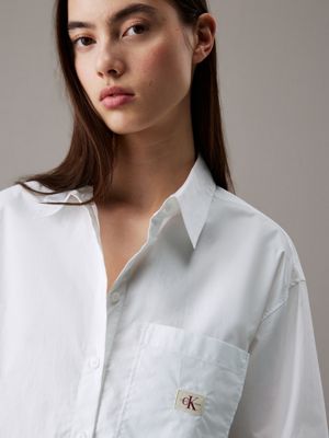 bright white cropped cotton poplin shirt for women calvin klein jeans