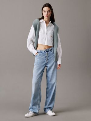 bright white cropped cotton poplin shirt for women calvin klein jeans