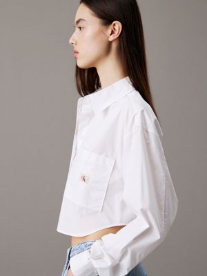 bright white cropped cotton poplin shirt for women calvin klein jeans